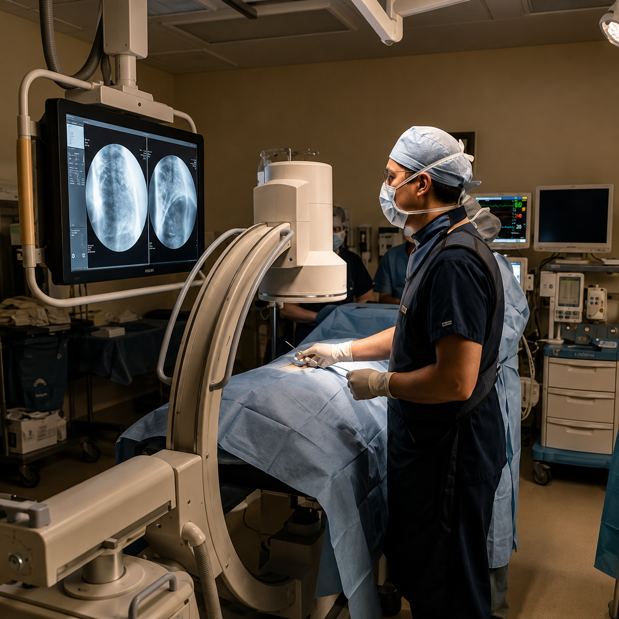 Physician working in a modern clinical environment